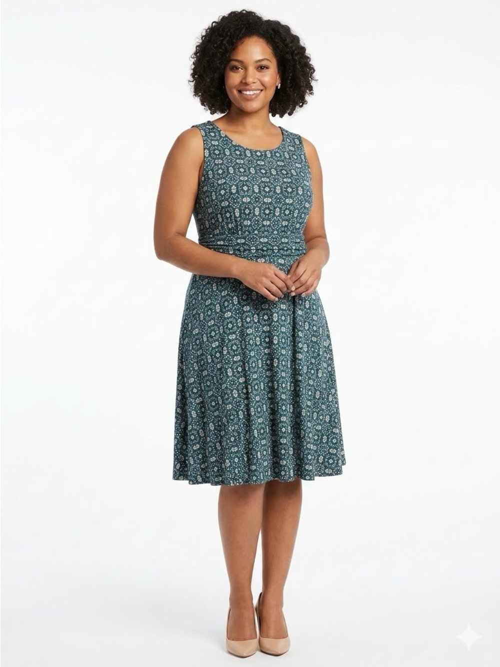 Cynthia Rowley Teal Blue Floral Sleeveless Floral Midi Dress Size L